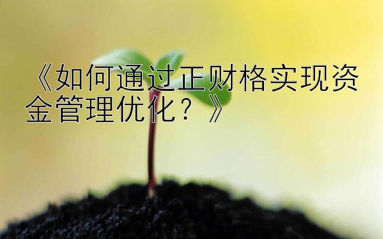 《如何通过正财格实现资金管理优化？》