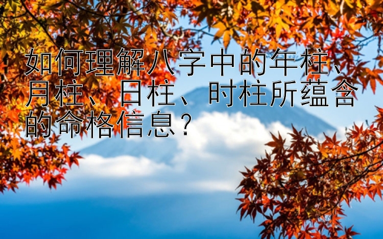 如何理解八字中的年柱、月柱、日柱、时柱所蕴含的命格信息？